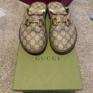 Gucci Beige and Brown Monogram Slip-On Shoes